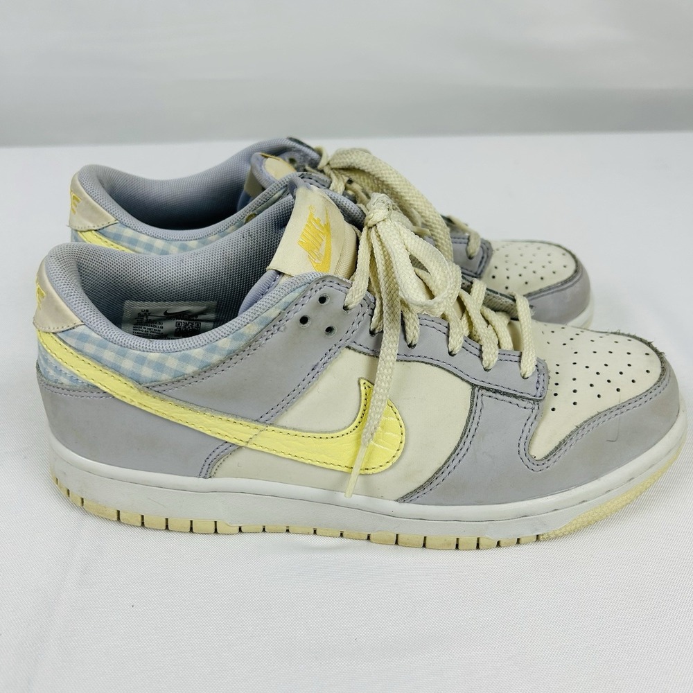 Nike Dunk Low Shoes Girls 6.5Y Purple Yellow Gingham Sneakers FJ4641-536